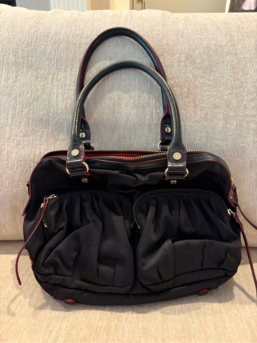 MZ Wallace Baby Jane Black with Burgundy Trim